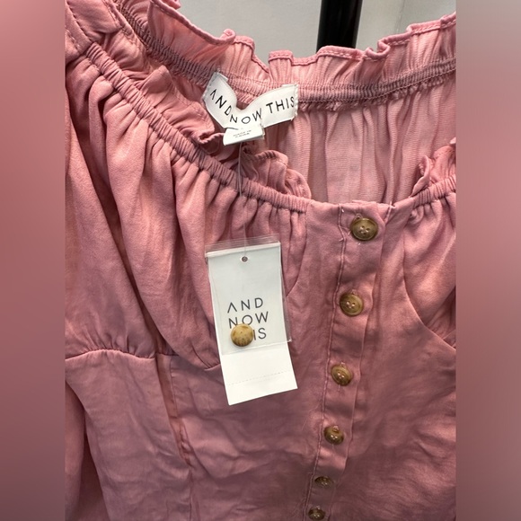 AND NOW THIS Blushing Bloom Blouson-Sleeve Button-Front Top - Picture 4 of 5